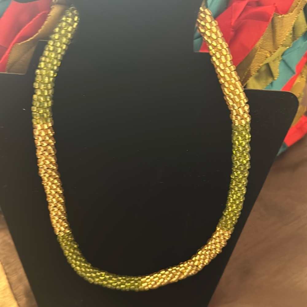 Woven Glass Bead Necklace -Handcrafted